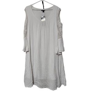 Nina Leonard Dress Size XL White Lined Bell Sleeve Relax Fit